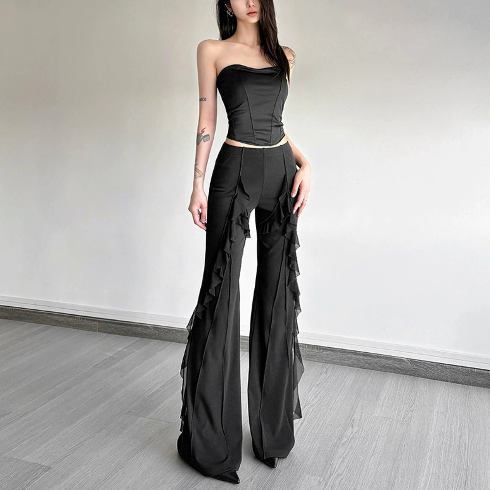 Zara Spring Side Layered Ruffle Slim Flared Pants - Picture 3 of 6